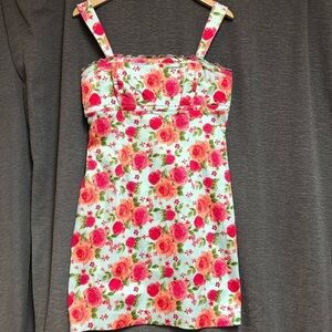 Spencer Jeremy size 6 dress with teal peach, red, pink, green floral pattern